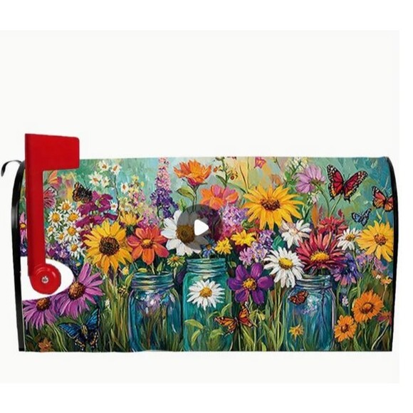 Magnetic Mailbox Cover 21x18in Polyester Floral Mason Jar NEW - Picture 1 of 4